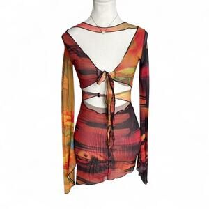 Jaded London Tropical Summer Vacation Dress Size XS (0) Abstract Tie Front Dress